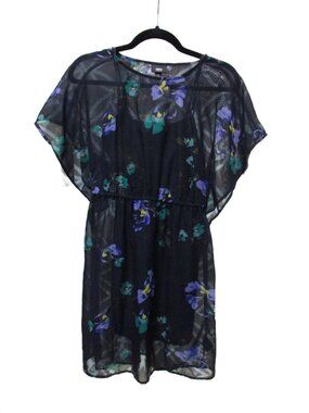 Mossimo Black Floral Sheer Kimono Sleeve Dress with Slip Extra Small